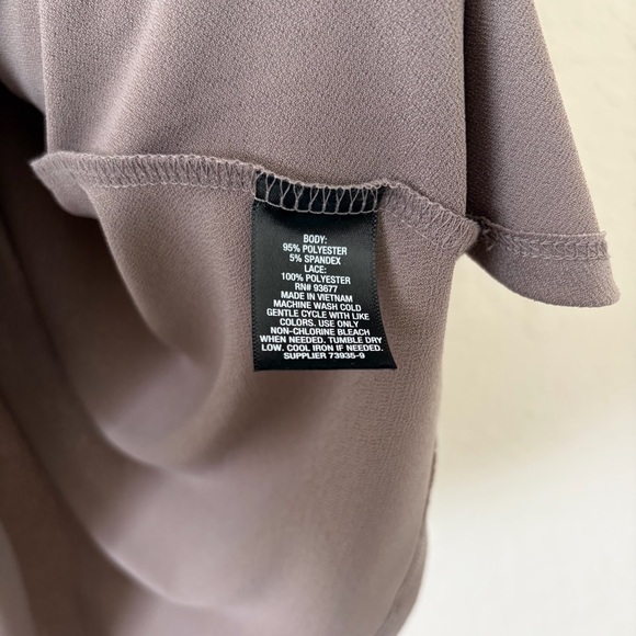 NWT Worthington Taupe Lace Yolk Accent Ruffle Flounce Sleeves Blouse Quiet Lux - Picture 6 of 9